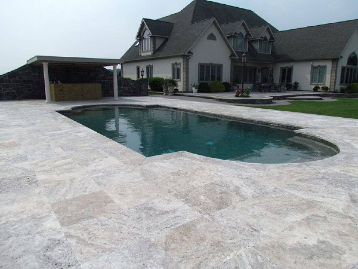 Silver Travertine Pool Deck Pavers