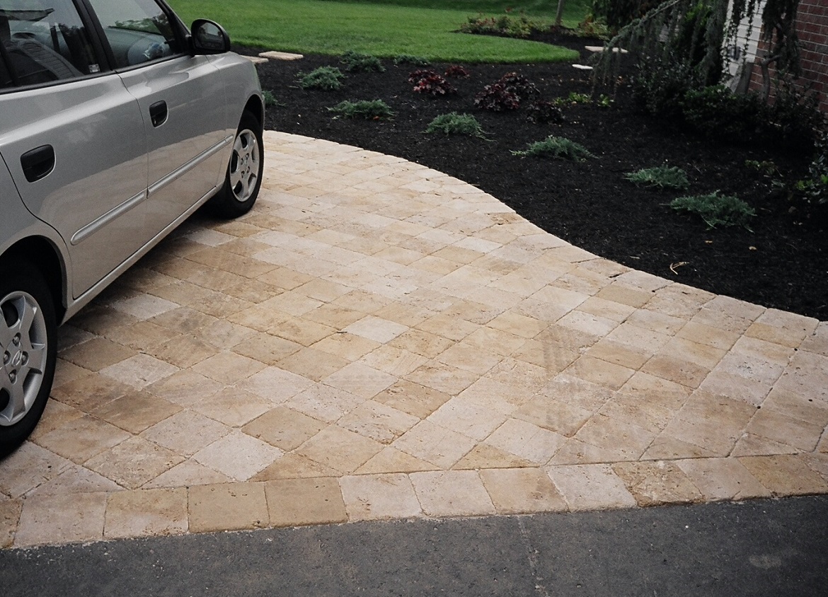 travertine driveway pavers on concrete