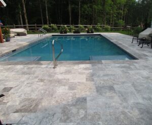 Silver Travertine Pool Deck and Coping